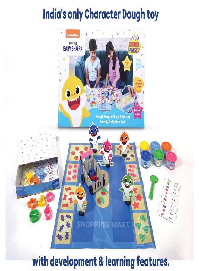 Dough Magic Baby Shark Shop & Count Activity Set with Moulding Lid & 6 Tubs 50g Each|Roleplay Set|Fun & Learn Math with Soft Dough|Boost Creativity & Imagination|Gift Set Kids 3 Years+|Made in India - Image 4