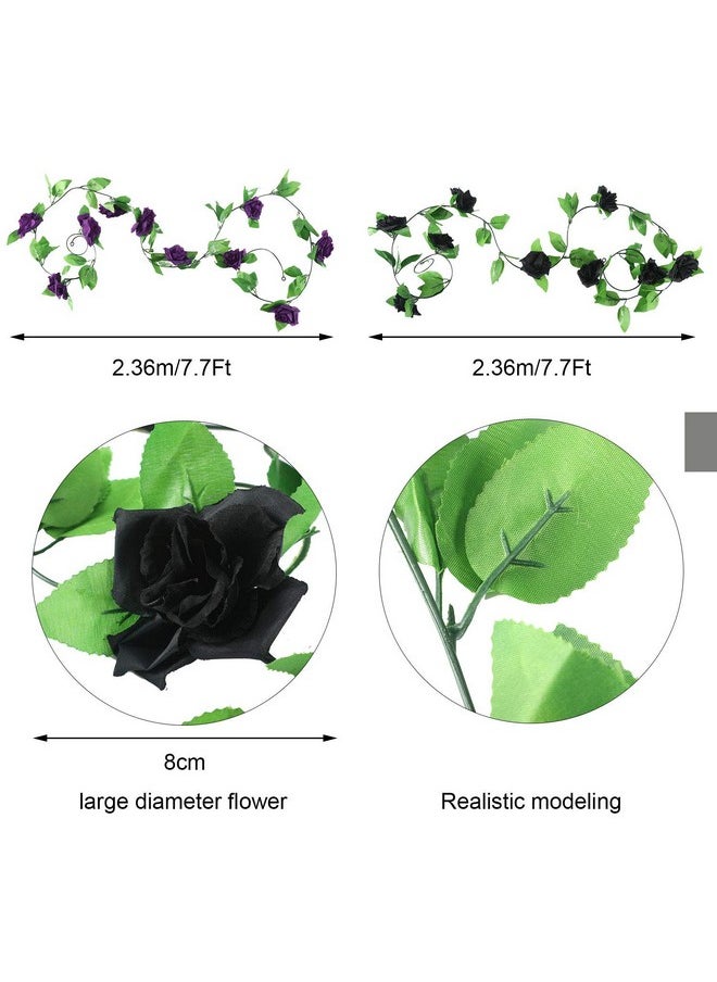WILLBOND WILLBOND 4 Pieces 7.7 Feet Fake Rose Vine Artificial Vine with Flowers Rose Garland Vintage Faux Flowers Decorations for Home Wedding Party Garden Hotel Office Decor (Black and Purple)  - Image 2
