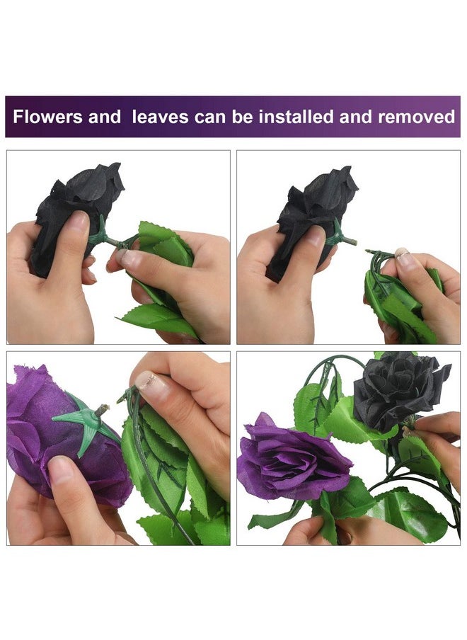 WILLBOND WILLBOND 4 Pieces 7.7 Feet Fake Rose Vine Artificial Vine with Flowers Rose Garland Vintage Faux Flowers Decorations for Home Wedding Party Garden Hotel Office Decor (Black and Purple)  - Image 3