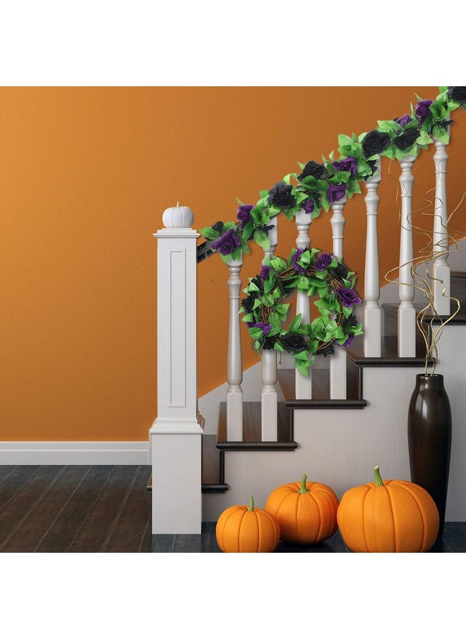 WILLBOND WILLBOND 4 Pieces 7.7 Feet Fake Rose Vine Artificial Vine with Flowers Rose Garland Vintage Faux Flowers Decorations for Home Wedding Party Garden Hotel Office Decor (Black and Purple)  - Image 4