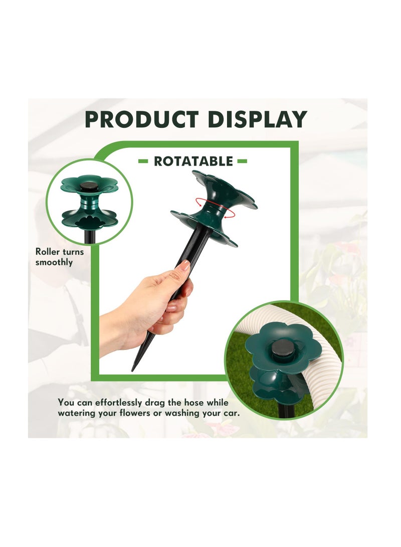 Excefore Garden Hose Guide Spike, 12 Packs 9.84 Inch Flower Shaped Water Hose Holder Spike Stand with Stake, Heavy Duty Green Spin Top, Keeps Garden Hose out of Flower Beds, Hose Guide for Plant Protection  - Image 4