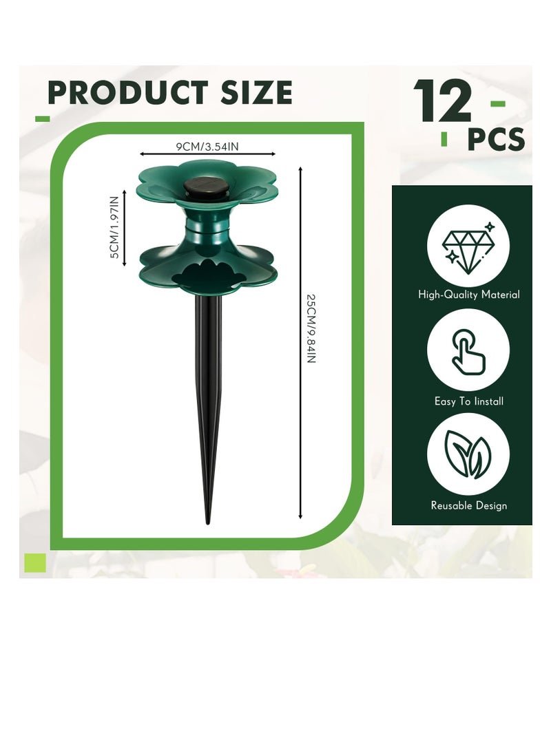 Excefore Garden Hose Guide Spike, 12 Packs 9.84 Inch Flower Shaped Water Hose Holder Spike Stand with Stake, Heavy Duty Green Spin Top, Keeps Garden Hose out of Flower Beds, Hose Guide for Plant Protection  - Image 2