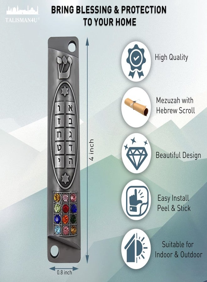 Talisman4U Set of 2 Pewter Mezuzah Case with Scroll for Door Jewish Symbols Star of David Menorah Ten Commandments 12 Tribes of Israel Mezuzah Set Judaica Gift 10 cm / 4 inch - Image 4