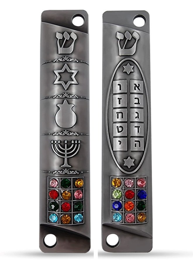 Talisman4U Set of 2 Pewter Mezuzah Case with Scroll for Door Jewish Symbols Star of David Menorah Ten Commandments 12 Tribes of Israel Mezuzah Set Judaica Gift 10 cm / 4 inch - Image 1