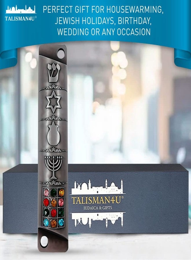 Talisman4U Set of 2 Pewter Mezuzah Case with Scroll for Door Jewish Symbols Star of David Menorah Ten Commandments 12 Tribes of Israel Mezuzah Set Judaica Gift 10 cm / 4 inch - Image 5