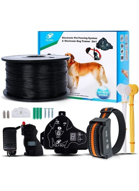 Electric Wireless Dog Fence System, Dog Training Collar System with Remote Control, 656 Feet In-Ground Fence Boundary Container, Expandable to Multiple Dogs