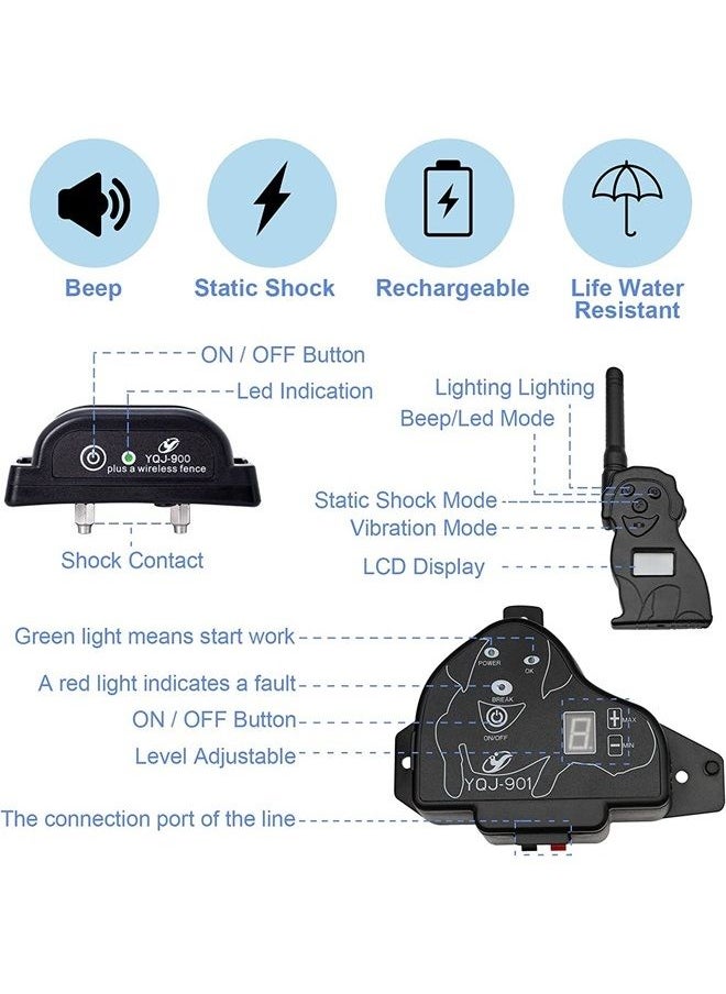 Electric Wireless Dog Fence System, Dog Training Collar System with Remote Control, 656 Feet In-Ground Fence Boundary Container, Expandable to Multiple Dogs
