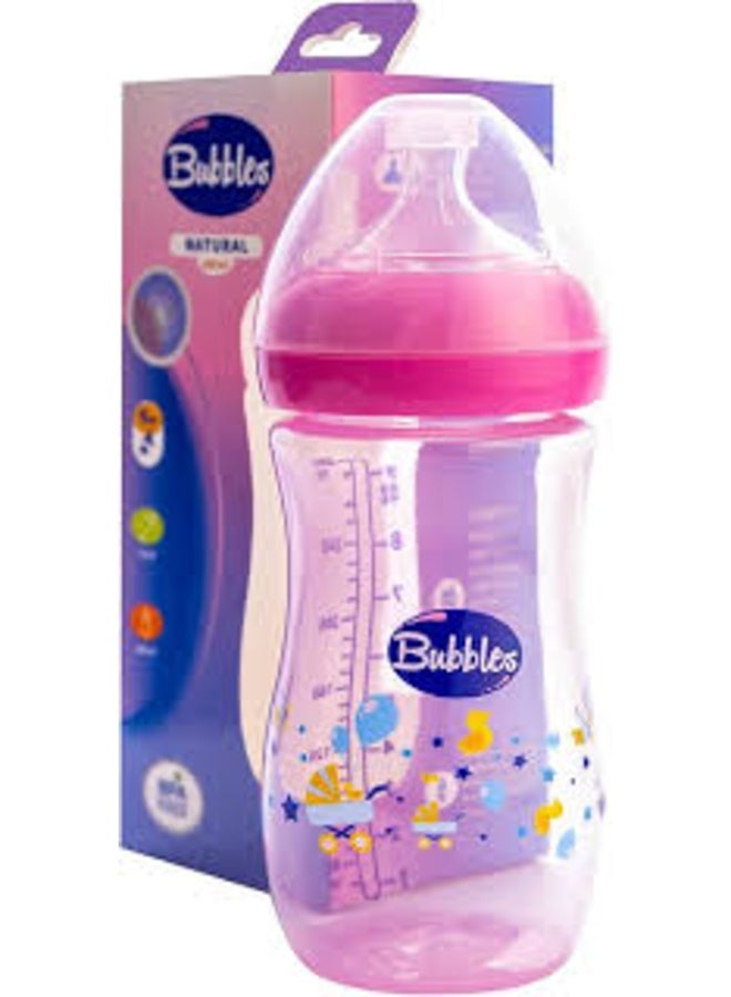BUBBLES Hands-Free Natural Baby Feeding Bottle – Pink, 280ml - Image 2