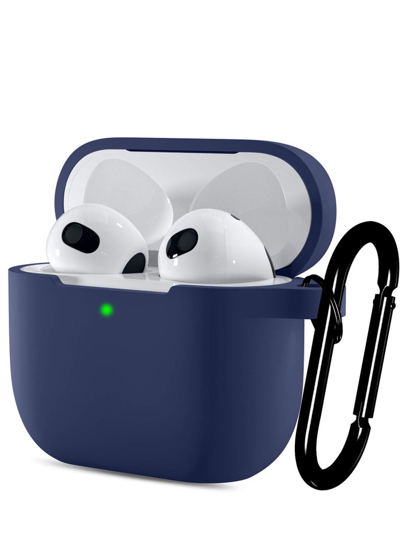 ماركة غير محددة - غطاء حافظة AirPods 3 مع سلسلة مفاتيح حماية كاملة للجسم مقاومة للصدمات من السيليكون الناعم اللطيف متوافق مع غطاء AirPods الجيل الثالث للنساء والرجال LED أمامي مرئي أزرق - Image 1