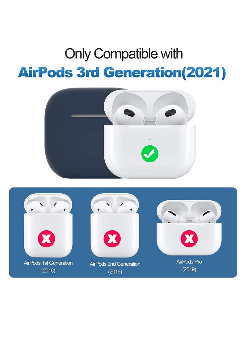 ماركة غير محددة - غطاء حافظة AirPods 3 مع سلسلة مفاتيح حماية كاملة للجسم مقاومة للصدمات من السيليكون الناعم اللطيف متوافق مع غطاء AirPods الجيل الثالث للنساء والرجال LED أمامي مرئي أزرق - Image 1