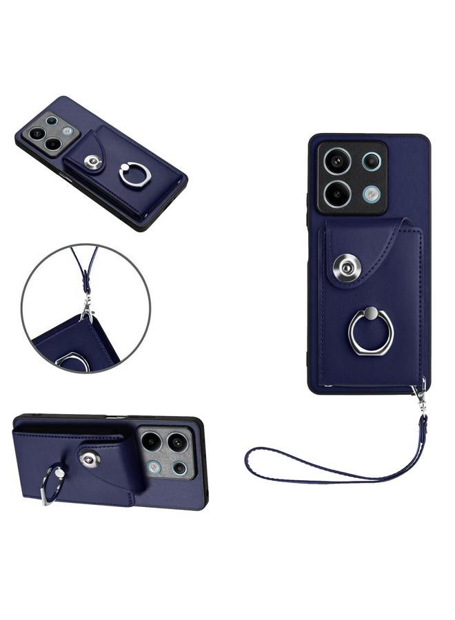 Case For Xiaomi Redmi Note 13 5G Global Organ Card Bag Ring Holder PU Phone Case with Lanyard