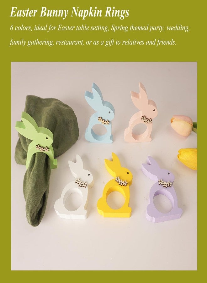 Utalek Easter Bunny Napkin Rings Set of 6, Wooden Bunny Napkin Rings, Rabbit Napkin Ring Holders for Easter Party Banquet Dinning Spring Table Decoration - Image 3