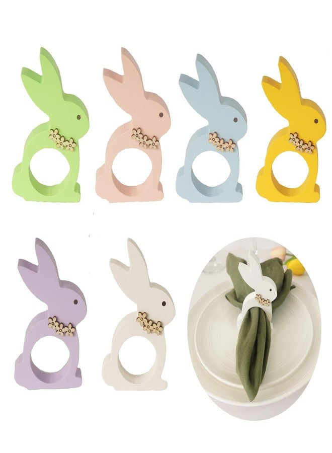 Utalek Easter Bunny Napkin Rings Set of 6, Wooden Bunny Napkin Rings, Rabbit Napkin Ring Holders for Easter Party Banquet Dinning Spring Table Decoration - Image 1