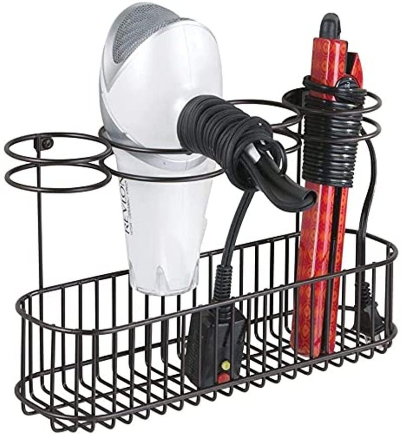 Decorlay Wrought Iron Bathroom Hair Straightener And Blow Dryer Storage Hair Tool Organizer Curling Wand Brushes Hanging Basket For Heated Appliances (Black) - Image 1