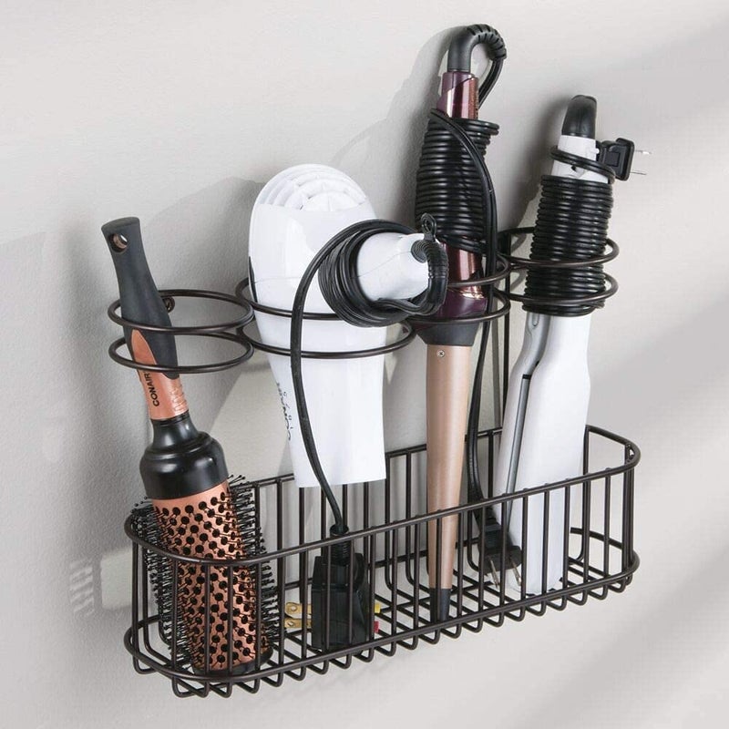 Decorlay Wrought Iron Bathroom Hair Straightener And Blow Dryer Storage Hair Tool Organizer Curling Wand Brushes Hanging Basket For Heated Appliances (Black) - Image 4