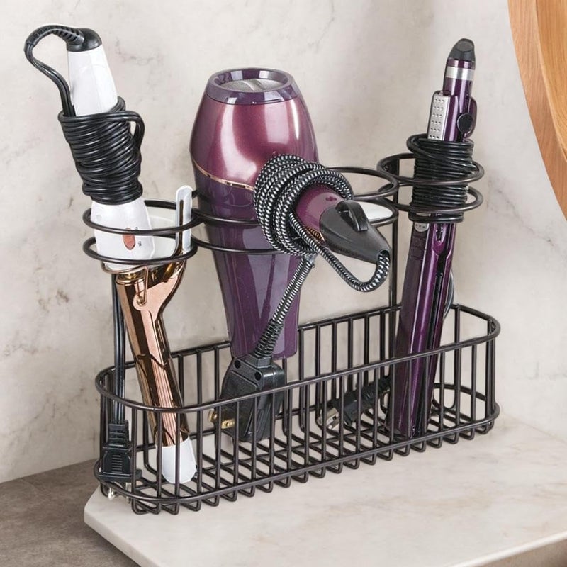 Decorlay Wrought Iron Bathroom Hair Straightener And Blow Dryer Storage Hair Tool Organizer Curling Wand Brushes Hanging Basket For Heated Appliances (Black) - Image 2