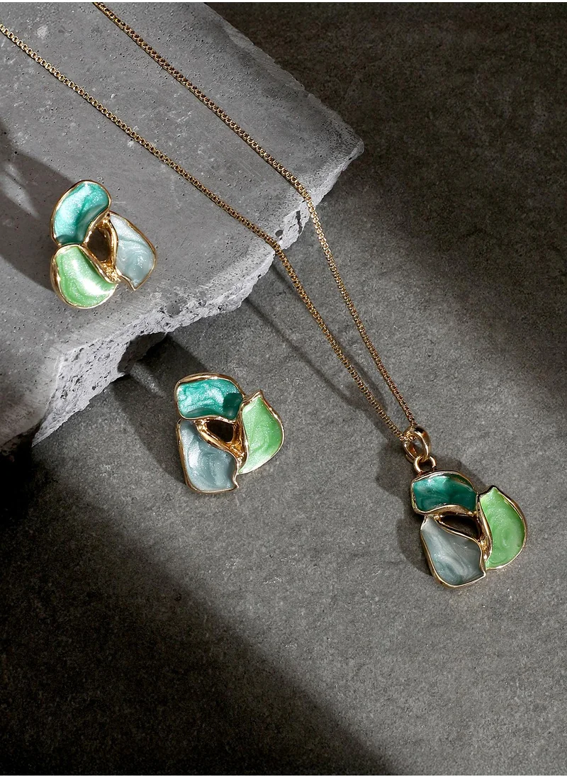 SOHI SOHI Women's The Abstract-Enamel Jewellery Set For Casual Wear | Powder Blue & Forest Green Colour | Alloy Material | Lobster Clasp Closure | MetallicJewellery Set | Jewellery Set For Women & Girls
