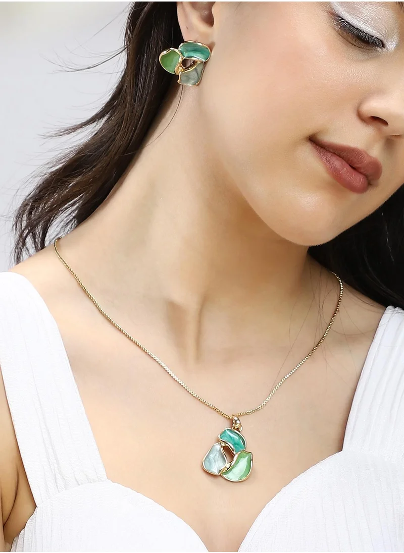 SOHI SOHI Women's The Abstract-Enamel Jewellery Set For Casual Wear | Powder Blue & Forest Green Colour | Alloy Material | Lobster Clasp Closure | MetallicJewellery Set | Jewellery Set For Women & Girls