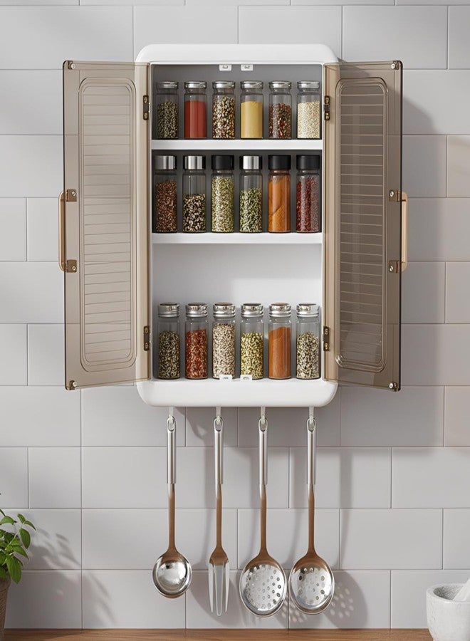Runmay 3 Layer Self-Adhesive No-Drill Storage Cabinet for Kitchen/Organiser for Bathroom with Doors/Durable Space-Saving Storage/Wall-Mounted Cabinet/Kitchen Spice Rack (Pack of 1) - Image 1