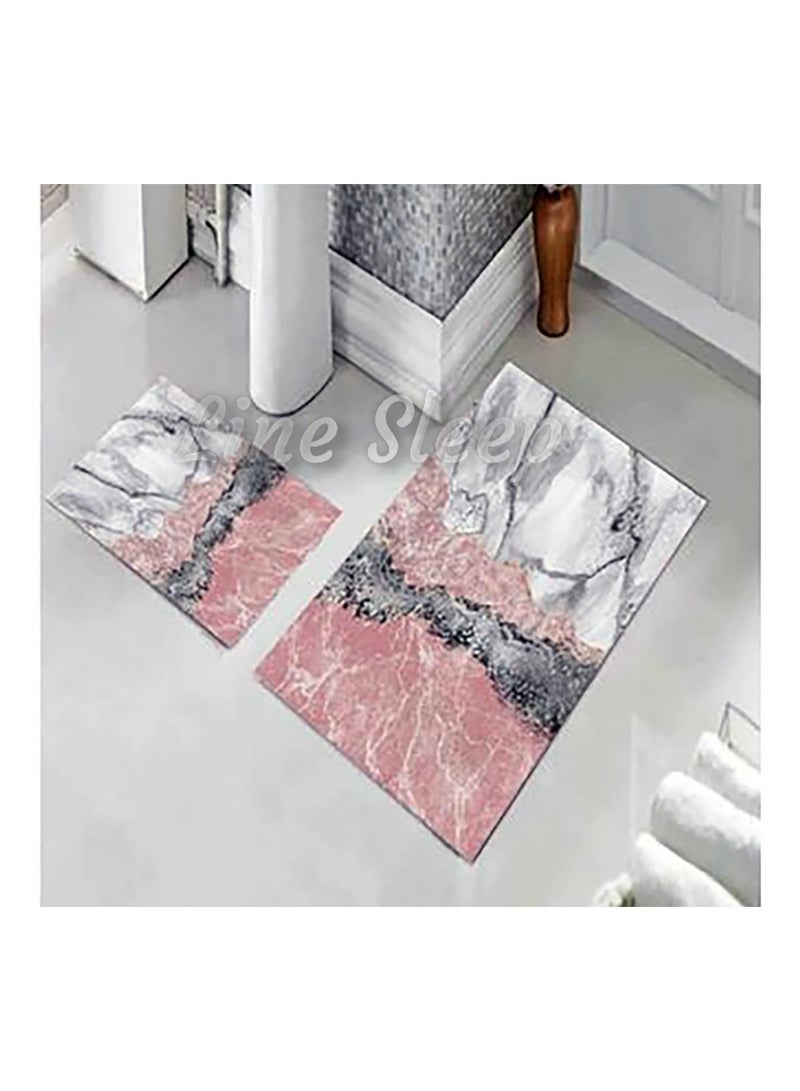 طقم دواسة حمام مانع للانزلاق قطيفه مطبوعه- قطعتين   (تصميم ماربل )  مقاس (50*70)سم