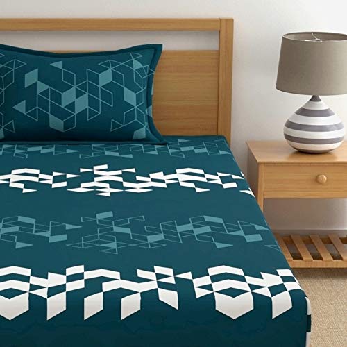Dreamscape 100% Cotton Single Bedsheet with 1 Pillow Cover - (Size 59 x 88 inches, 140 TC, Colour - Teal Blue) - Image 3