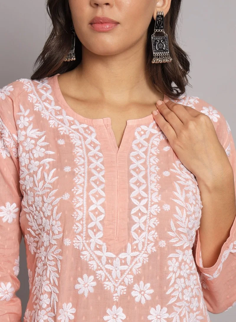 Alaya Women  Floral Embroidered Chikankari Cotton kurta-AL3679