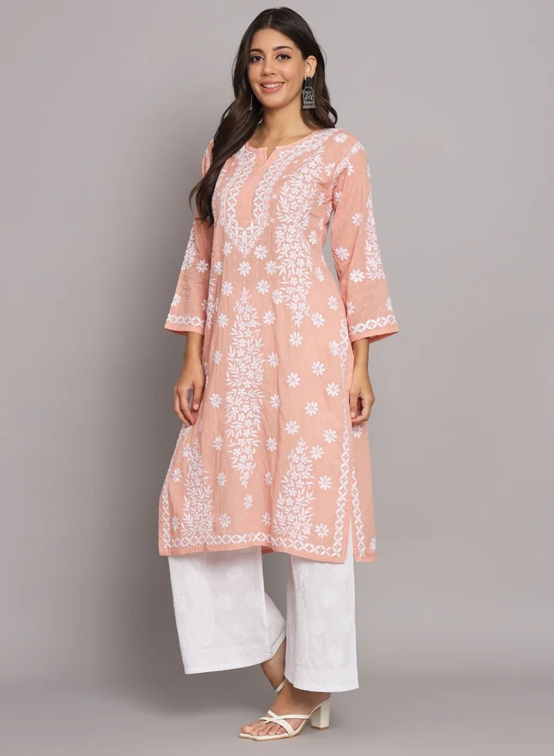 Alaya Women  Floral Embroidered Chikankari Cotton kurta-AL3679