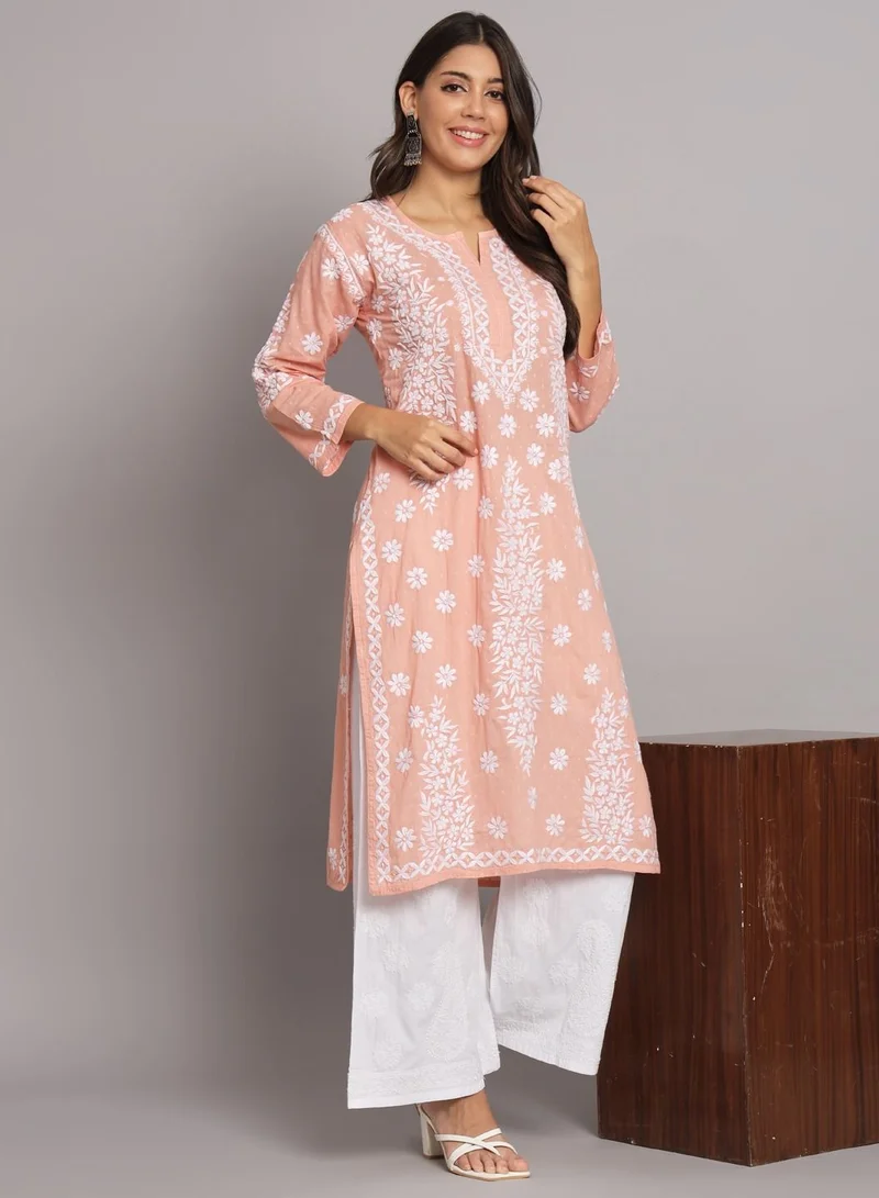 Alaya Women  Floral Embroidered Chikankari Cotton kurta-AL3679