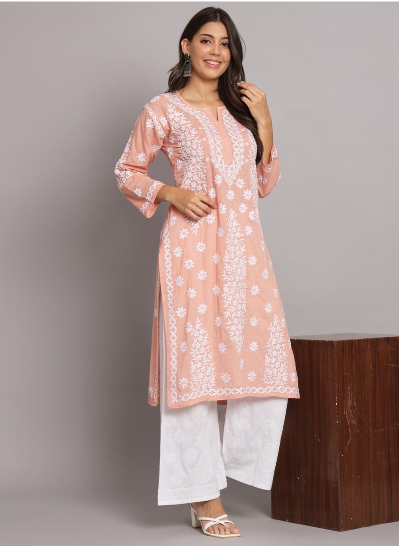 Alaya - Women  Floral Embroidered Chikankari Cotton kurta-AL3679 - Image 1