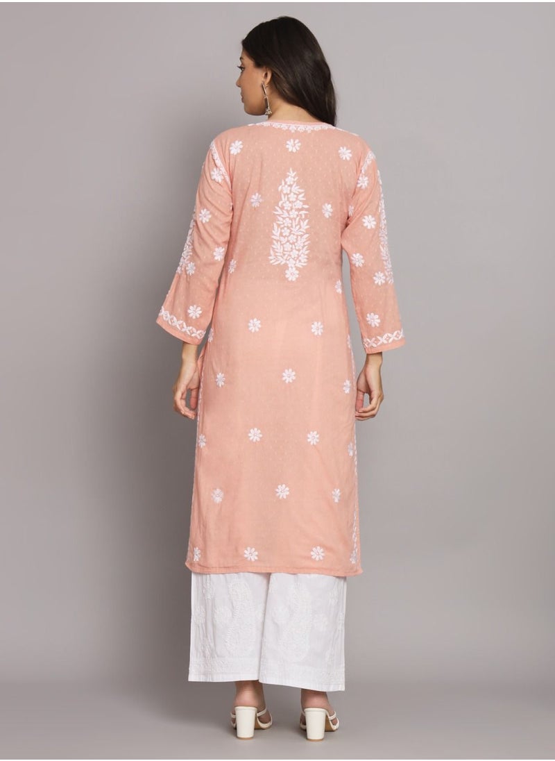 Alaya - Women  Floral Embroidered Chikankari Cotton kurta-AL3679 - Image 1