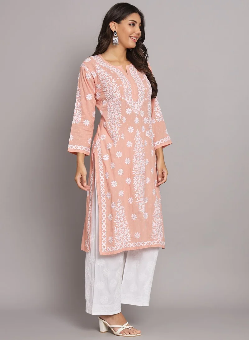 Alaya Women  Floral Embroidered Chikankari Cotton kurta-AL3679