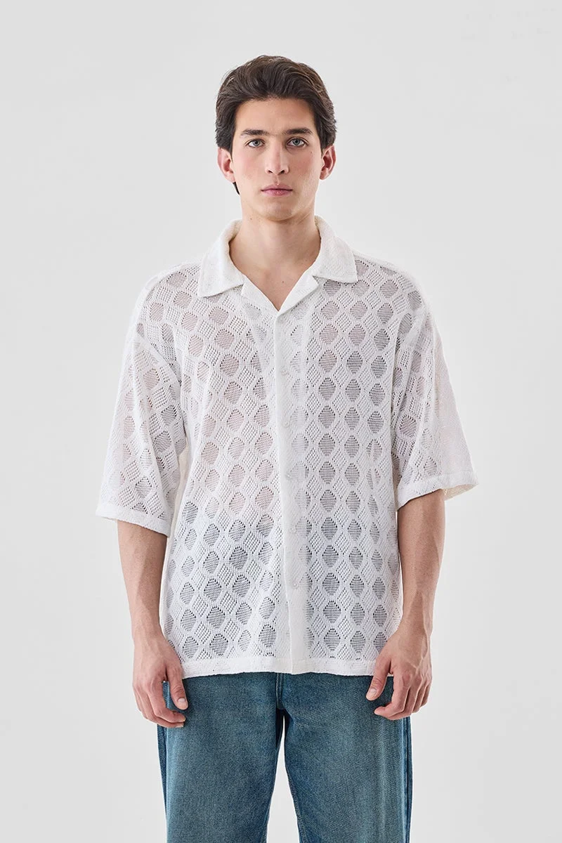 سنيتش White Textured Half Sleeve Oversized Shirt