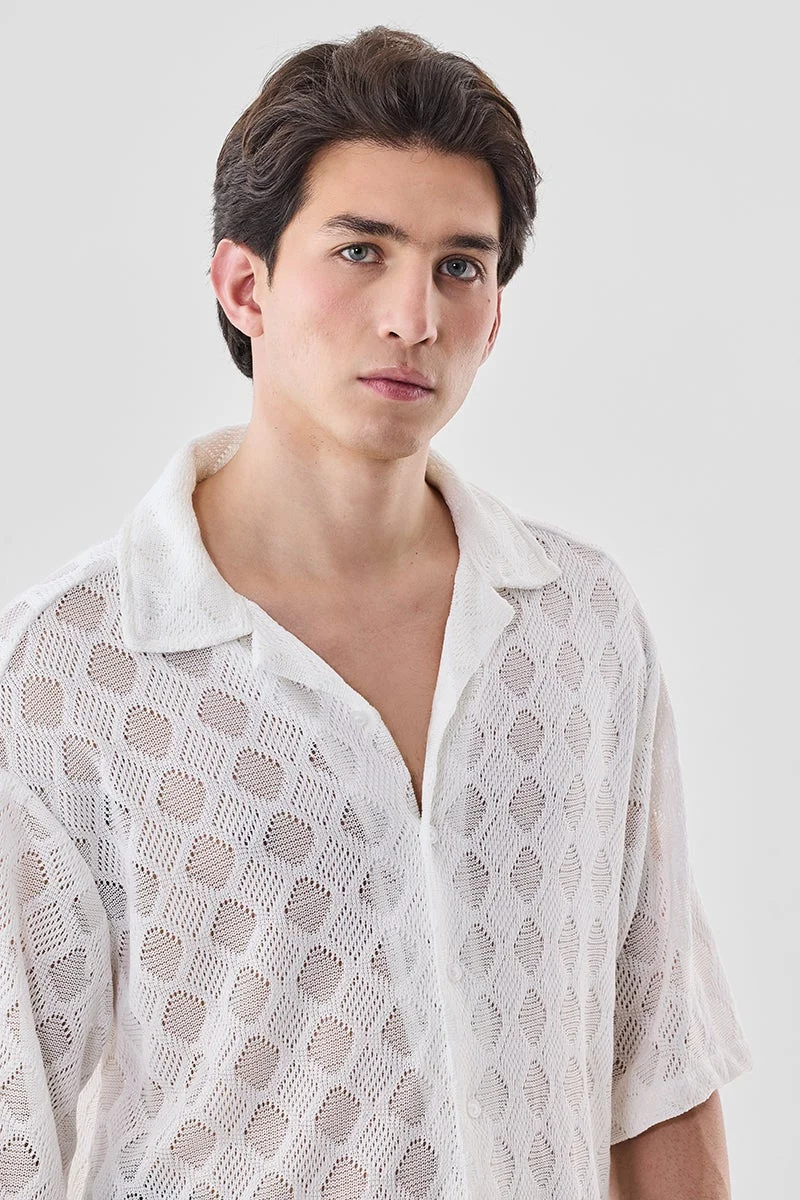 سنيتش White Textured Half Sleeve Oversized Shirt