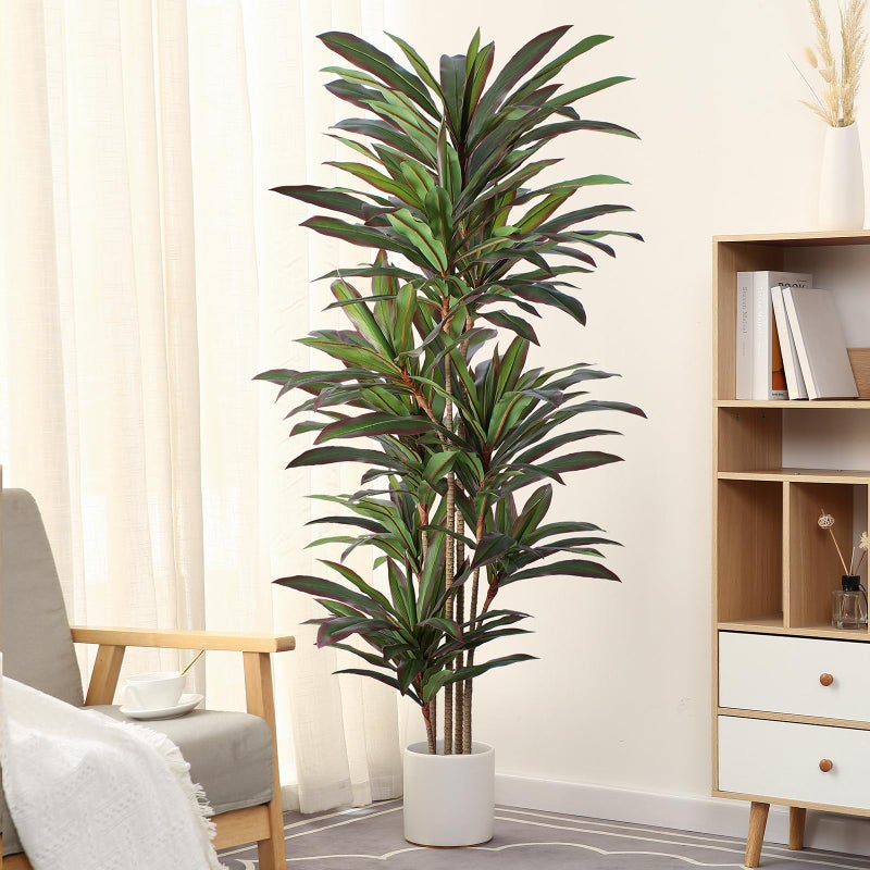 FLOWORLD Dracaena Artificial Plant 6ft Red Yucca Silk Tree Faux Plants Indoor Tall Fake House Floor Plants Realistic Artificial Trees for Home Office Decor Indoor Outdoor Housewarming Gift - Image 1