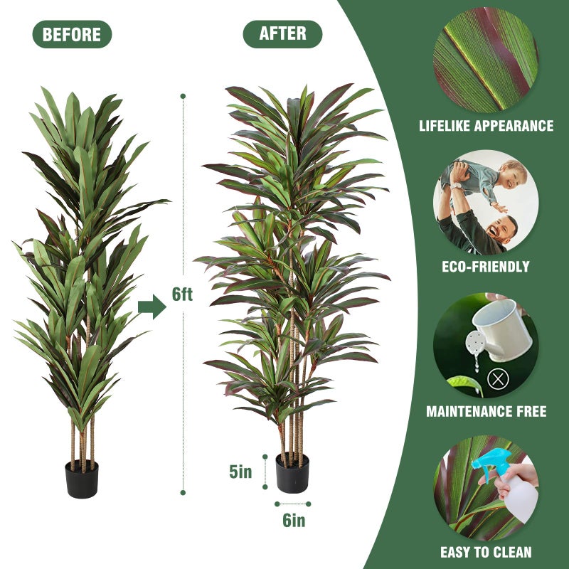 FLOWORLD Dracaena Artificial Plant 6ft Red Yucca Silk Tree Faux Plants Indoor Tall Fake House Floor Plants Realistic Artificial Trees for Home Office Decor Indoor Outdoor Housewarming Gift - Image 3