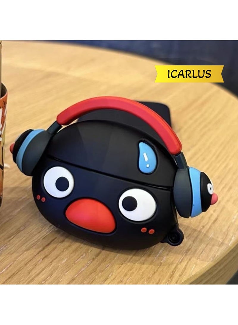 ICARLUS For AirPods 4 Case 3D Cartoon Cute Silicone Earbuds Cover with Carabiner - Music Penguin - Image 1