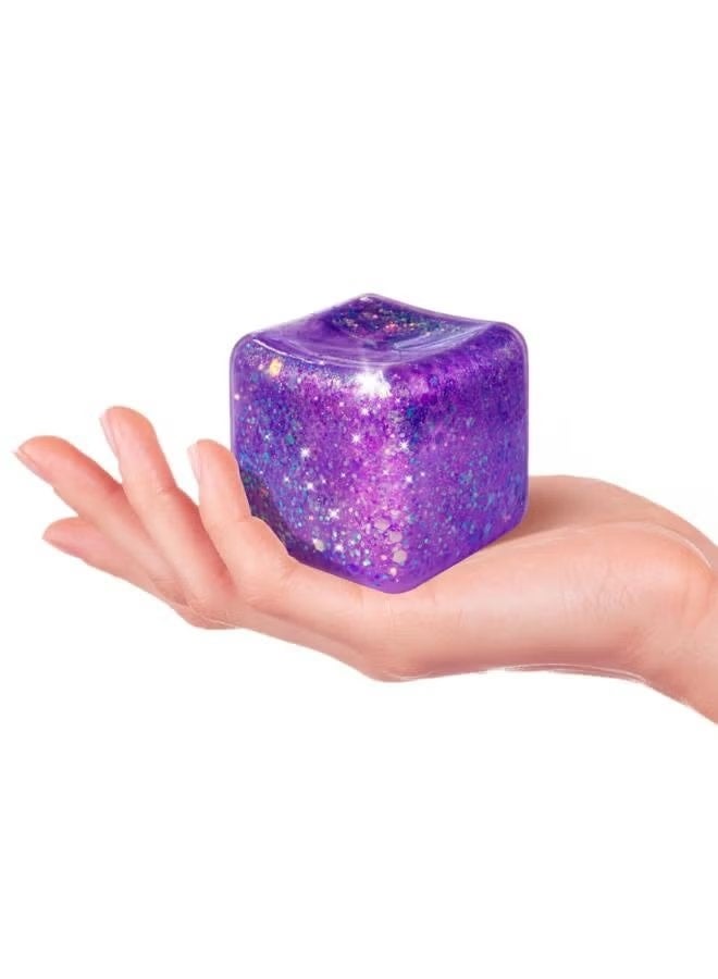 Glowing Glitter Stress Cube, Slow-Rising Gel Anxiety Relief Toy, Purple - Image 2