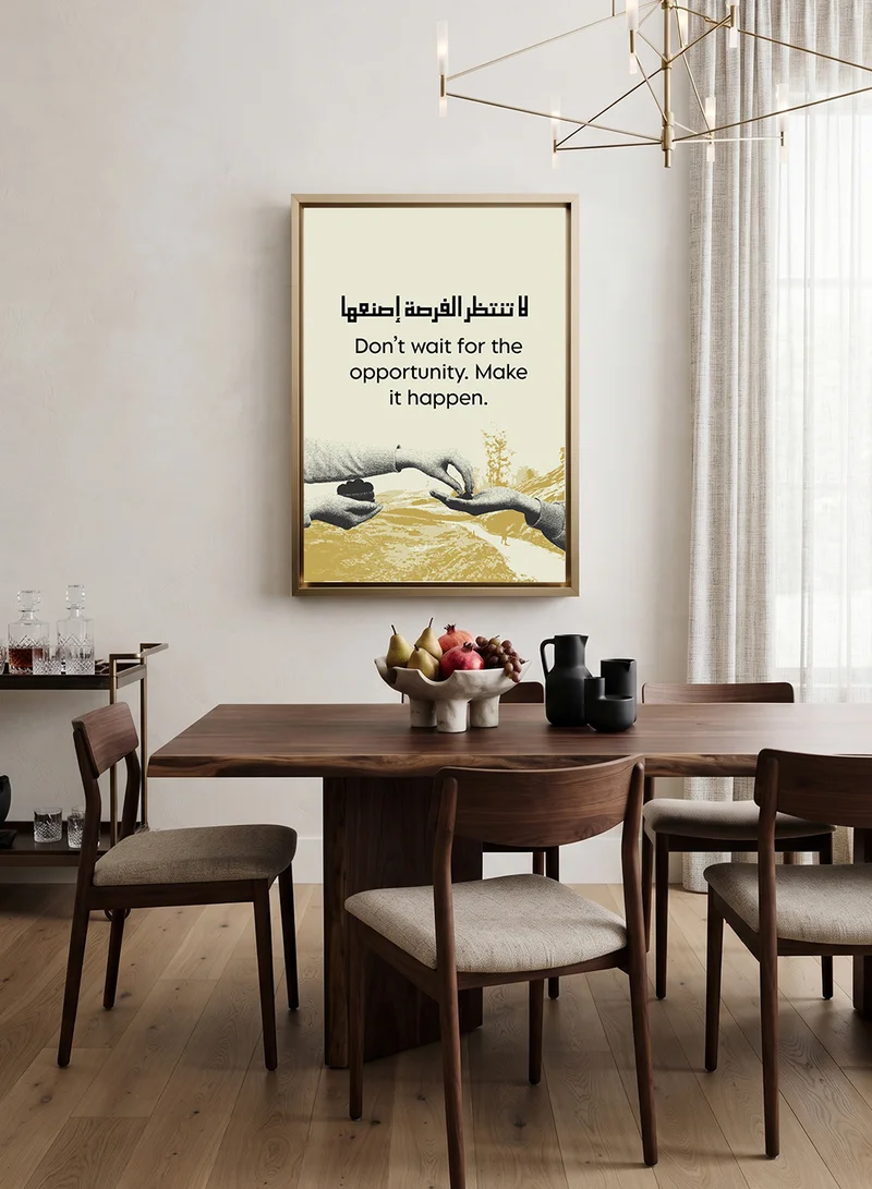 Lowha Canvas Wall Art Stretched Over Wooden Frame with Gold Floating Frame Featuring the Motivational Phrase Don't wait for the opportunity