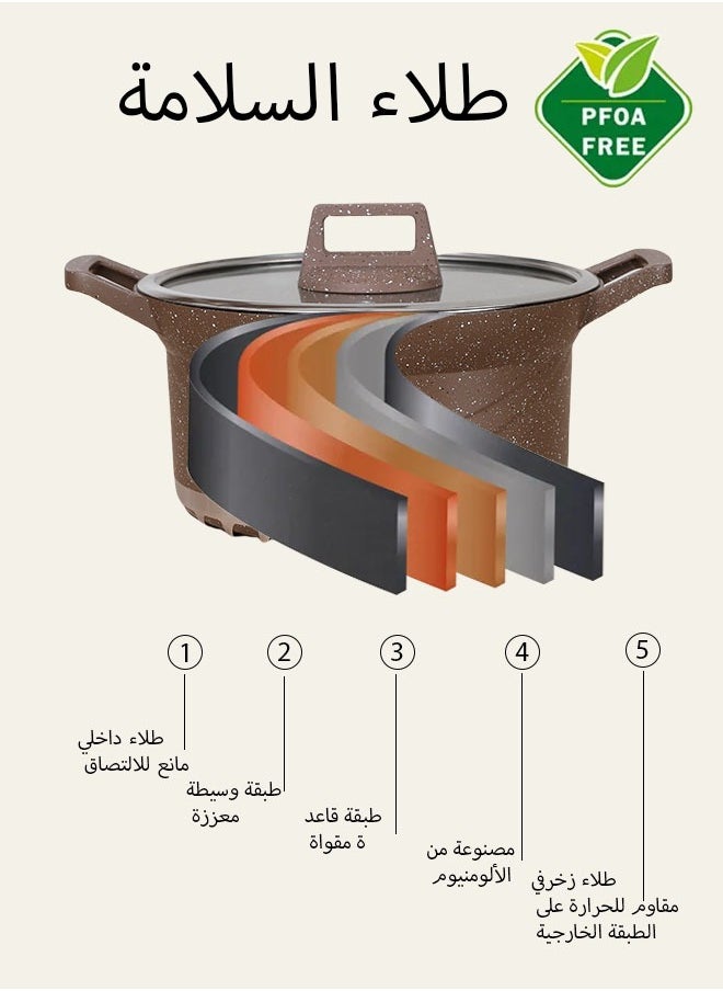 X spring 12-Piece Nonstick Cookware Set, 20-24-28-32cm Deep Stockpots + 28cm Shallow Stockpot with Glass Lids & 2 Anti-Scalding Clips, PFOA-Free Kitchen Set (Brown)  - Image 4