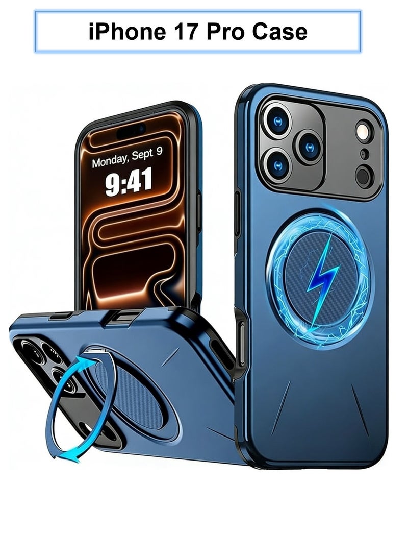 Abania Case for iPhone 17 Pro Compatible with MagSafe, Military Grade 16ft Drop Protection Shockproof Phone Cover with 360° Rotating Ring Holder Magnetic Kickstand, Heavy Duty Protective Case Blue - Image 1