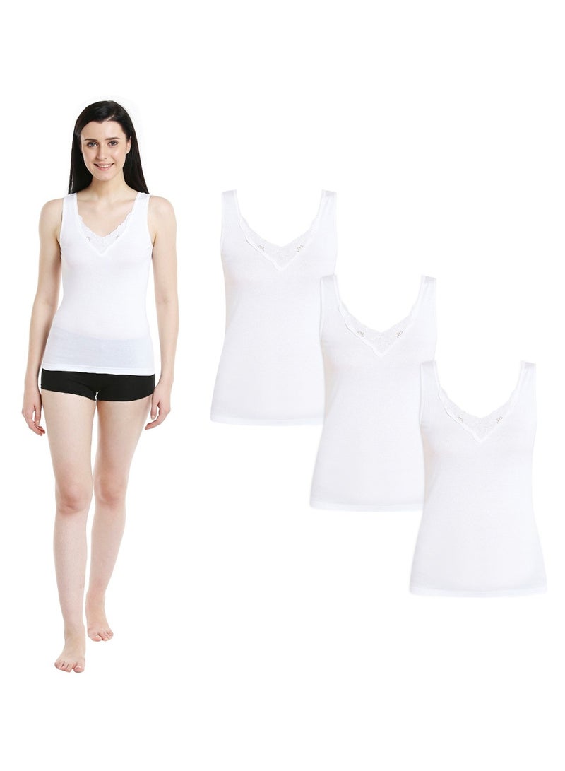 BYC WOMEN'S COTTON VEST (PACK OF 3) - WHITE  - Image 1