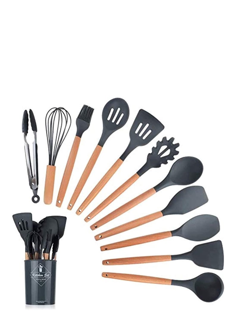 ALMUFARREJ 12-Piece Wooden Handle Cooking Spoon Set Silicone large

Black/Brown 11.93 inch  - Image 1