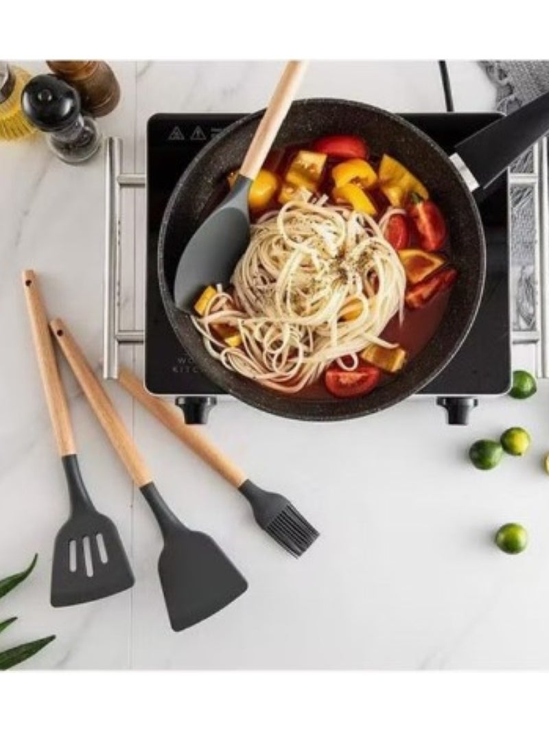 ALMUFARREJ 12-Piece Wooden Handle Cooking Spoon Set Silicone large

Black/Brown 11.93 inch  - Image 4