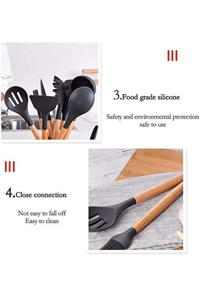 ALMUFARREJ 12-Piece Wooden Handle Cooking Spoon Set Silicone large

Black/Brown 11.93 inch  - Image 2