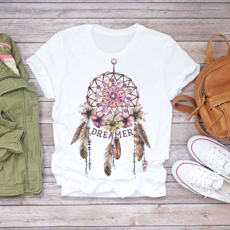 [Send On The Same Day] Women'S Watercolor Fashion Pattern Summer Printed Fashionable Cute Women'S T-Shirt Casual - Image 4