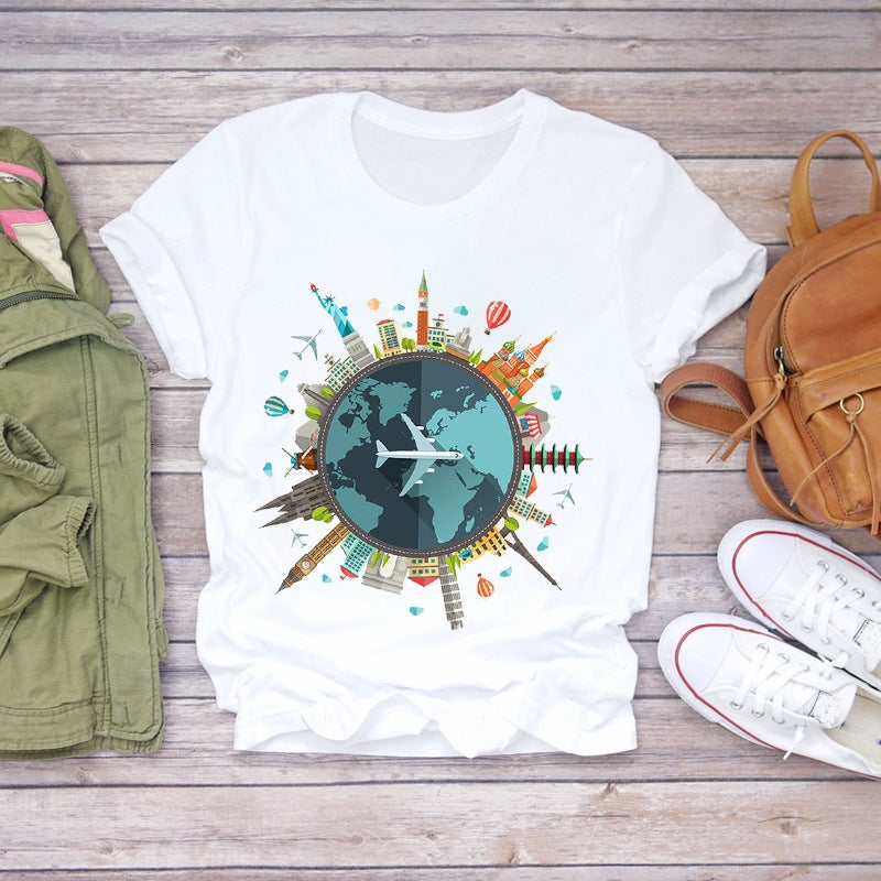 [Send On The Same Day] Women'S Watercolor Fashion Pattern Summer Printed Fashionable Cute Women'S T-Shirt Casual - Image 2