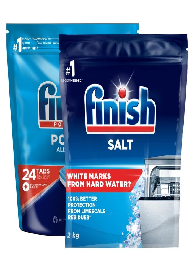 Finish Dishwasher All in 1 Max Powerball 24 Tablets & Finish Dishwasher Salt - 2 kg | World's #1 Recommended Dishwashing Brand