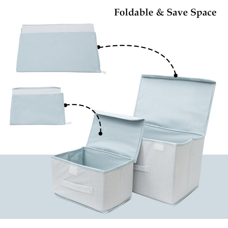 QUAIL Non Woven Big and Small Storage Box Wardrobe Closet Organizer Foldable Stackable BasketBins with Lid and Handle Grey Set of 2 - Image 3