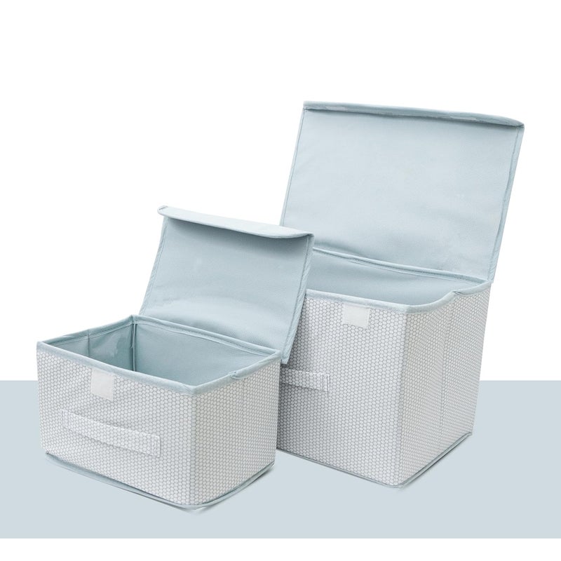 QUAIL Non Woven Big and Small Storage Box Wardrobe Closet Organizer Foldable Stackable BasketBins with Lid and Handle Grey Set of 2 - Image 2