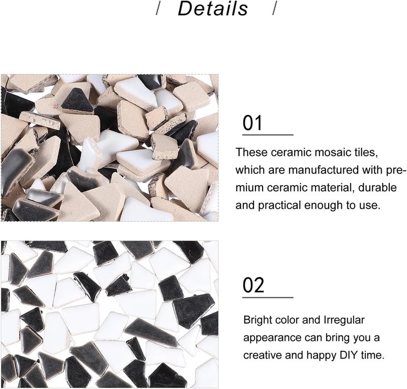 Mosaic Tiles 200g Ceramic Mosaic Glazed Stone Gold Floor Mirror Assortment Small Tile for Crafts DIY Irregular(BlackWhite0.5X2CM) - Image 4